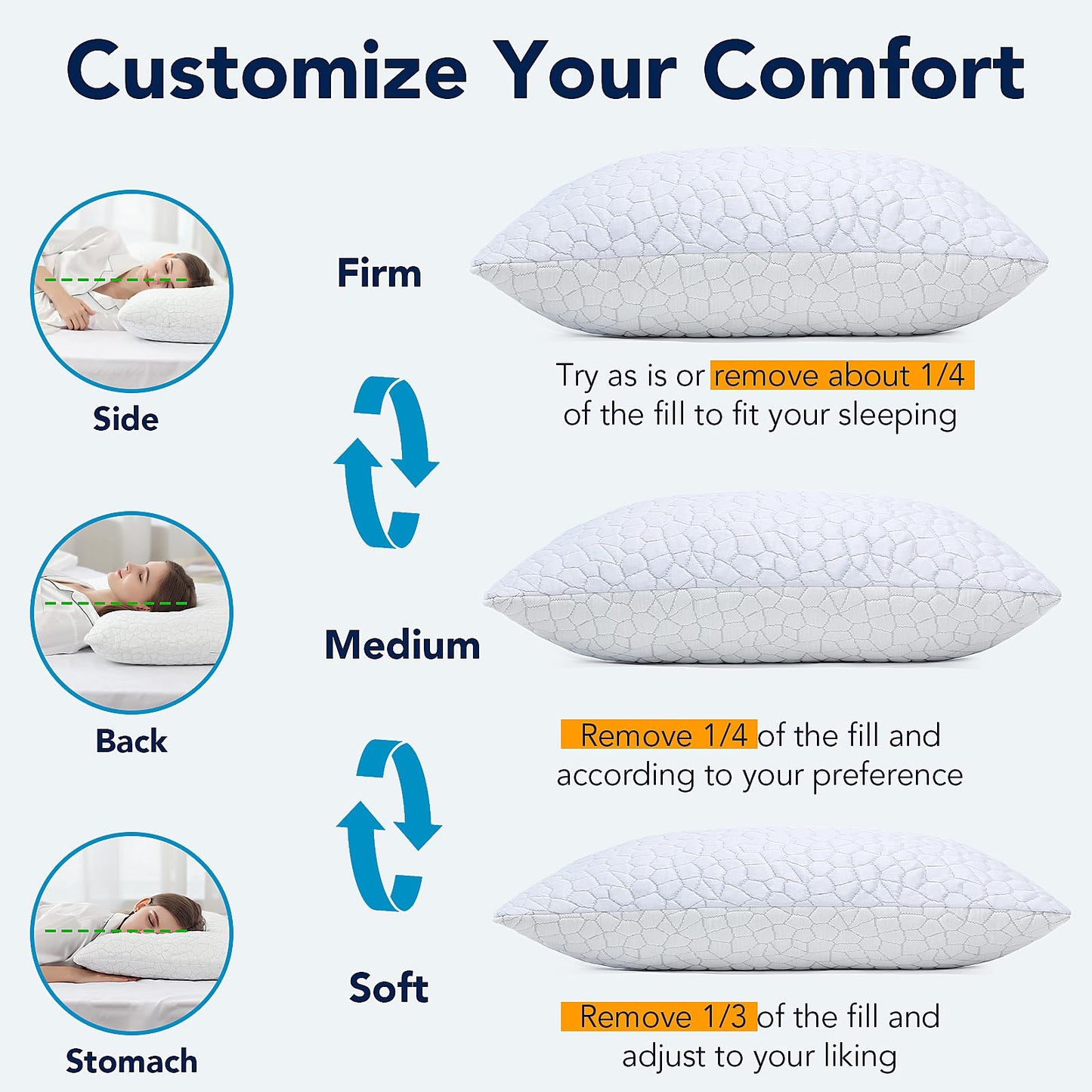 Cooling Bed Pillows for Sleeping, Shredded Memory Foam Pillows 2 Pack, Gel Pillows Standard Size Set of 2, Support yet Soft Pillow for Side, Back Sleepers Adjustable Pillow with Removable Cover