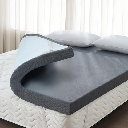 3 Inch Full Memory Foam Mattress Topper,Cooling Gel Bed Topper with Premium Removable Skin-Friendly Non-Slip Cover, High Density Ventilated Mattress Pad CertiPUR-US & Oeko-Tex Certified, Grey