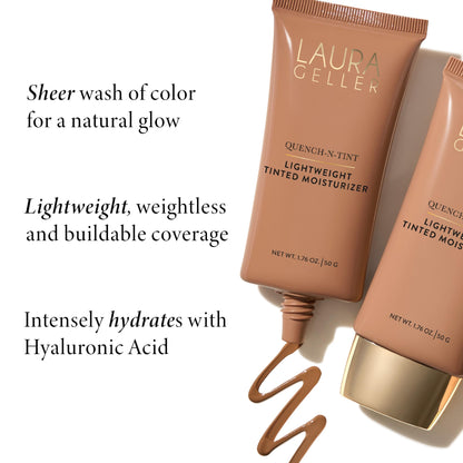 LAURA GELLER NEW YORK Quench-n-Tint Tinted Moisturizer - Sheer to Light Buildable Coverage - Natural Glow Finish - Lightweight Formula with Hyaluronic Acid, 02 Light