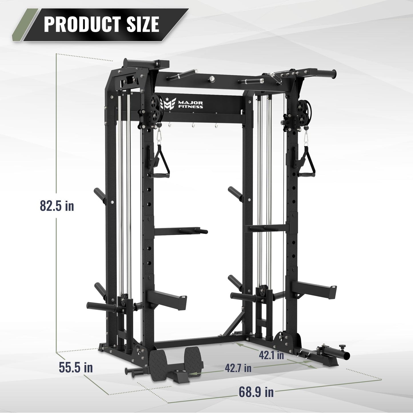 MAJOR FITNESS F22 Multi-Functional Power Rack—1600lbs Capacity All-in-One Squat Rack with Dual Pulley System for Home Gym Strength Training