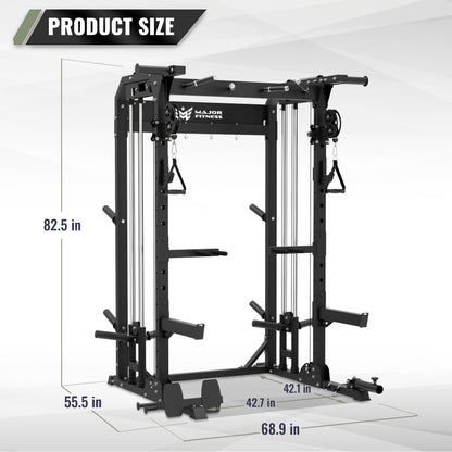 MAJOR FITNESS F22 Multi-Functional Power Rack—1600lbs Capacity All-in-One Squat Rack with Dual Pulley System for Home Gym Strength Training