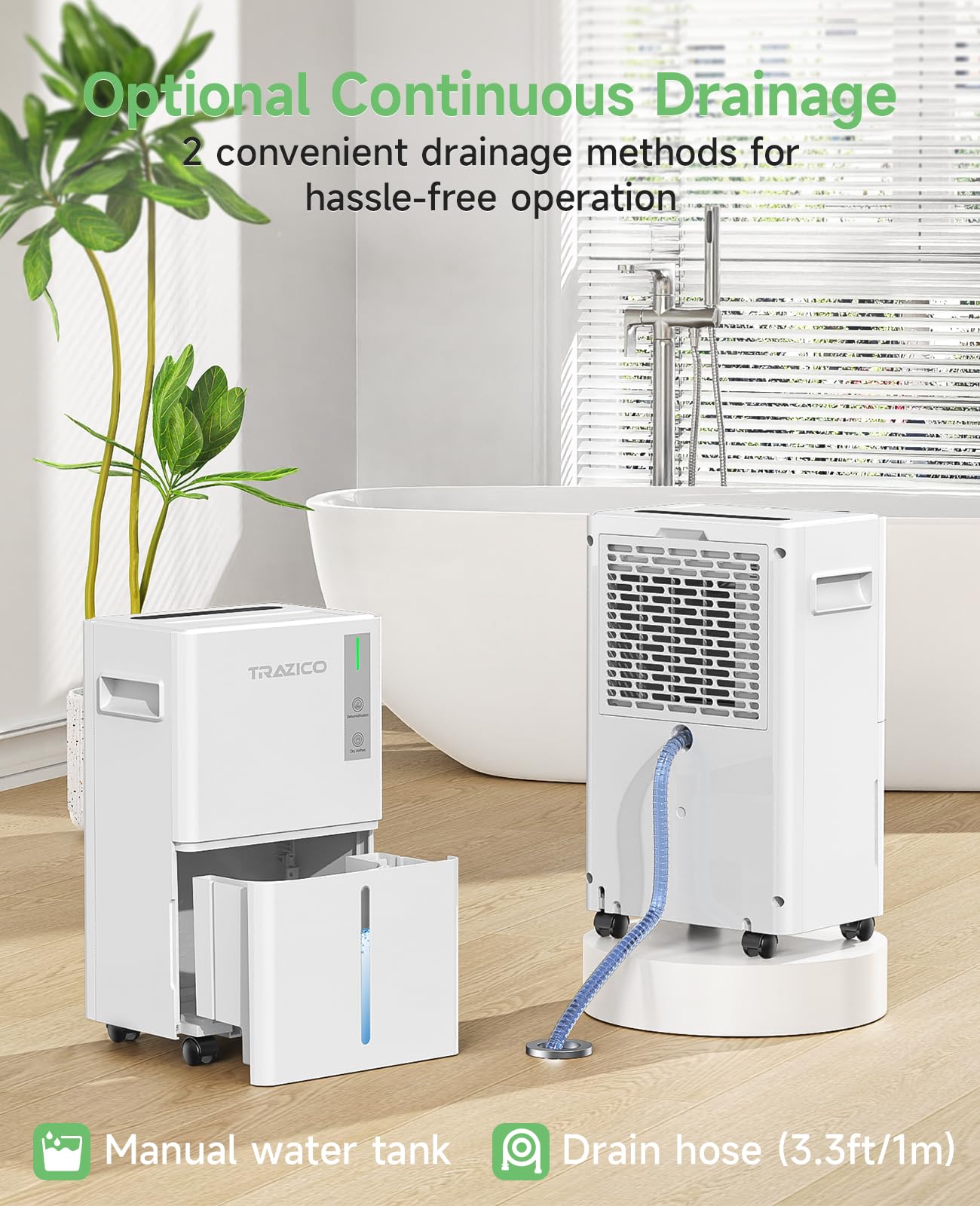 1500 Sq.ft Dehumidifier for Basement, Trazico 21 Pint Dehumidifiers for Home Large Room with Drain Hose, Smart Humidity Control, 3 Modes, 24H Timer, Auto Defrost, Ideal for Bedrooms, Bathroom, White
