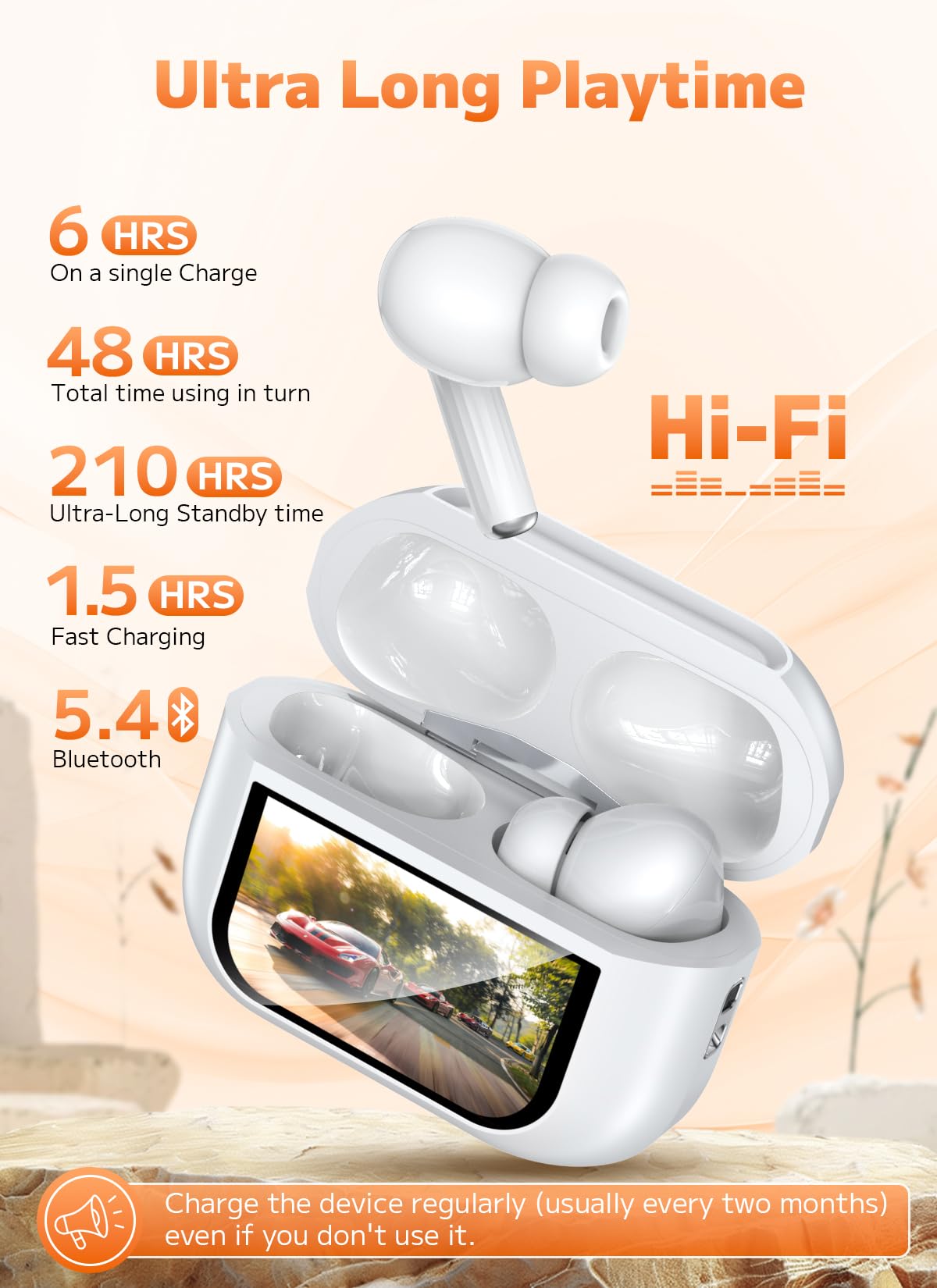 Szwdo Wireless Earbuds, Bluetooth 5.4 Ear Buds with Multifunctional Touch Screen, ANC/ENC Noise Cancelling Headphones with 48H Playtime, Bass Stereo Sound, for Laptop, Android/iOS, Pad