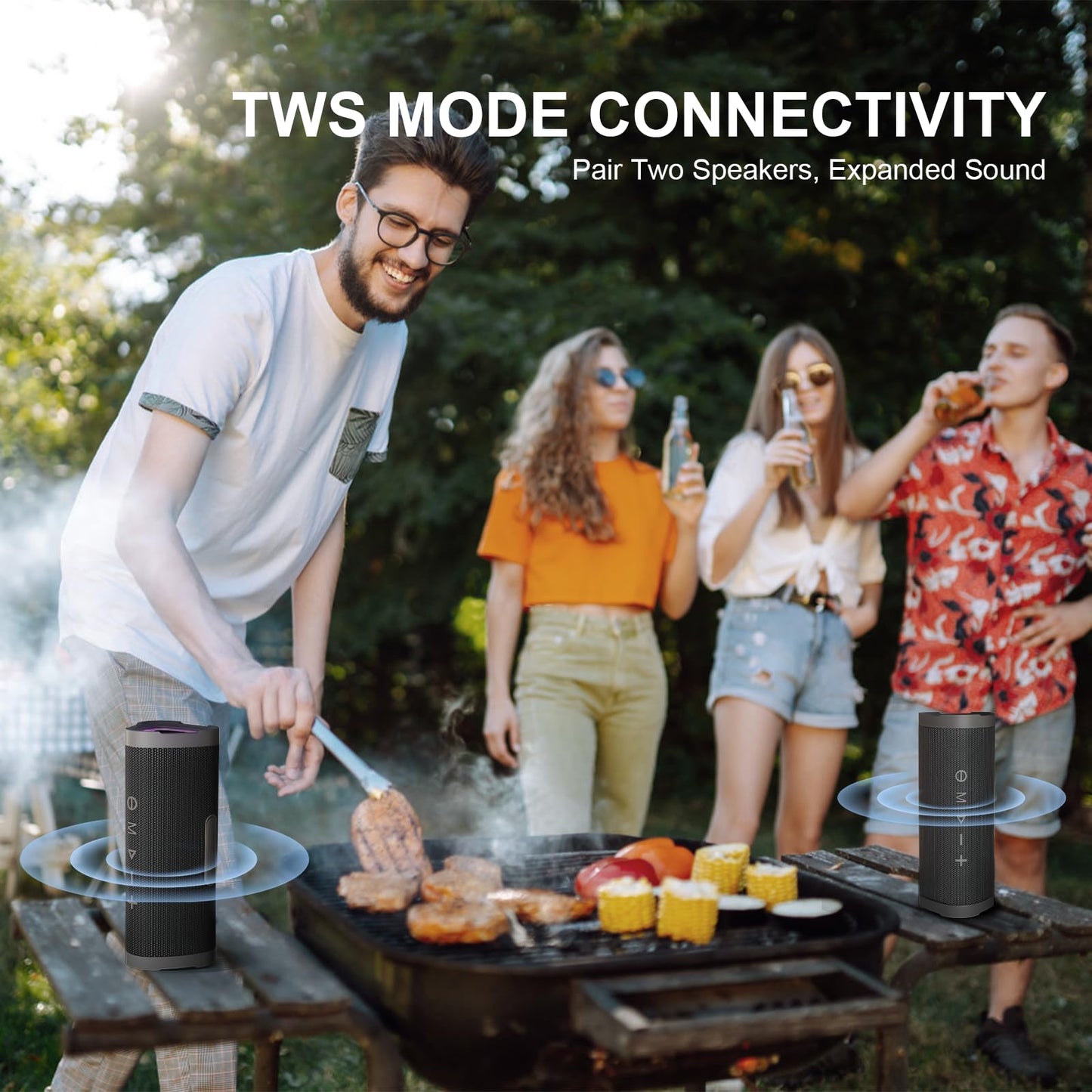 Vanzon Bluetooth Speakers,V40 IPX7 Waterproof Portable Wireless Speaker with 24W Loud Stereo Sound&Up to 24H Playtime,TWS,RGB Multi-Colors Rhythm Lights for Outdoor, Home, Party, Beach, Travel