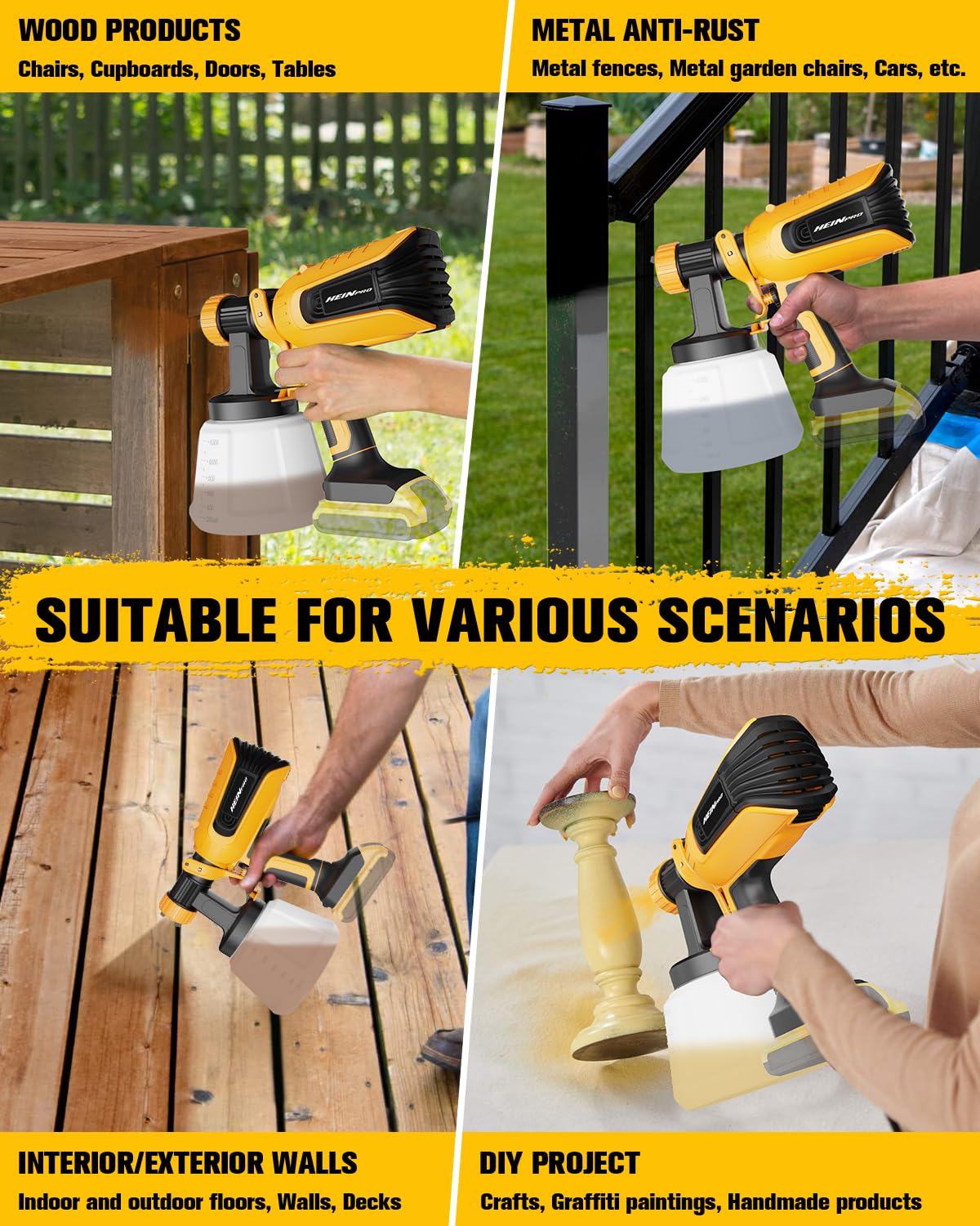 HEINPRO Cordless Paint Sprayer Compatible with Dewalt 20V Max Battery Brushless Paint Gun (No Battery), Electric Paint Sprayer for Furniture and House Painting, Paint Sprayers for Home Interior