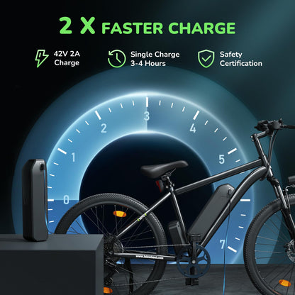 35-Speed Electric Bike for Adults 750W 26" Tire Commuting Electric Mountain Bike 20MPH Range 55+ Miles 374.4Wh Removable Battery Front Fork Suspension Fenders Lightweight Electric Bicycle,Black