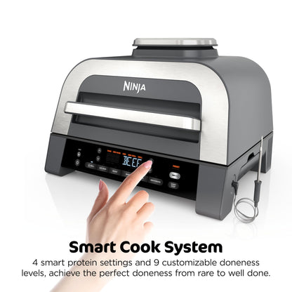 Ninja DG551 Foodi Smart XL 6-in-1 Indoor Grill with Air Fry, Roast, Bake, Broil, & Dehydrate, Foodi Smart Thermometer, 2nd Generation, Black/Silver
