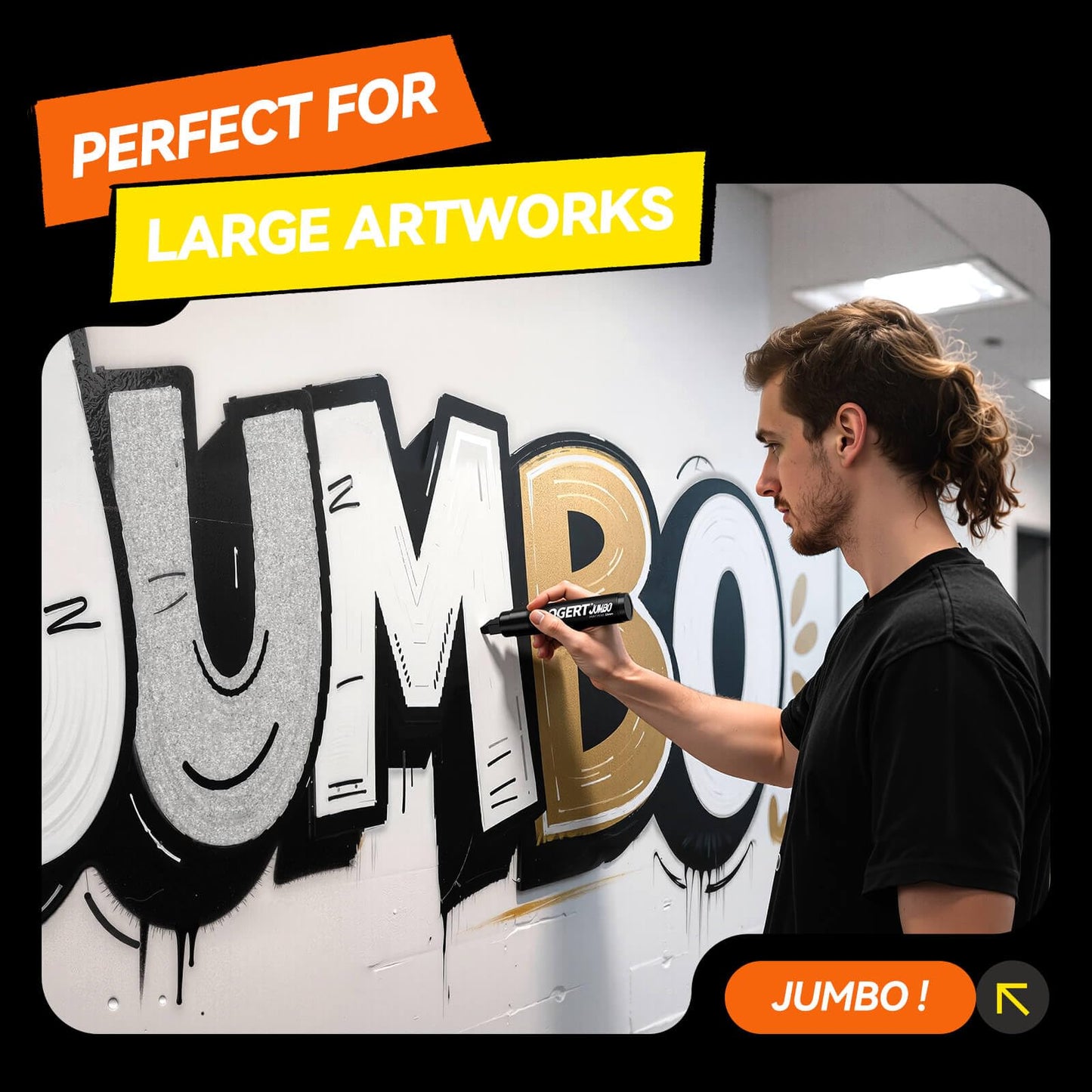 Coogert 3Pcs Black Jumbo Poster Markers, 15MM Thick Permanent Acrylic Graffiti Markers, Wide Tip Paint Marker for Canvas, Posters Board, Fabric, Window, Glass, Wood, Teachers,Banner painting supplie