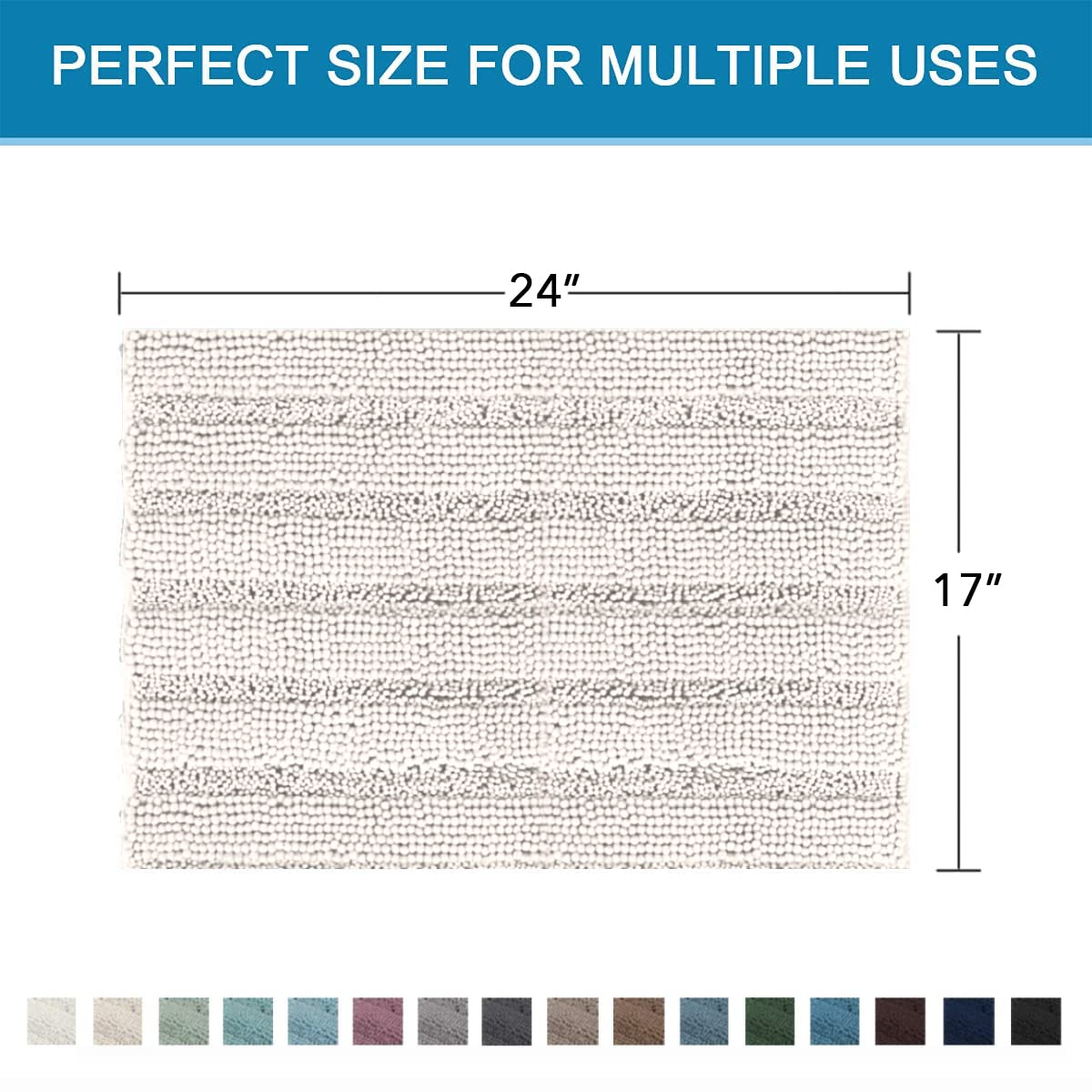 H.VERSAILTEX Bathroom Rugs Bath Rugs for Bathroom Non Slip Bath Mats Extra Thick Chenille Striped Rug 17" x 24" Absorbent Soft Shaggy Washable Dry Fast Bath Mats for Bath Room Floor - Ivory