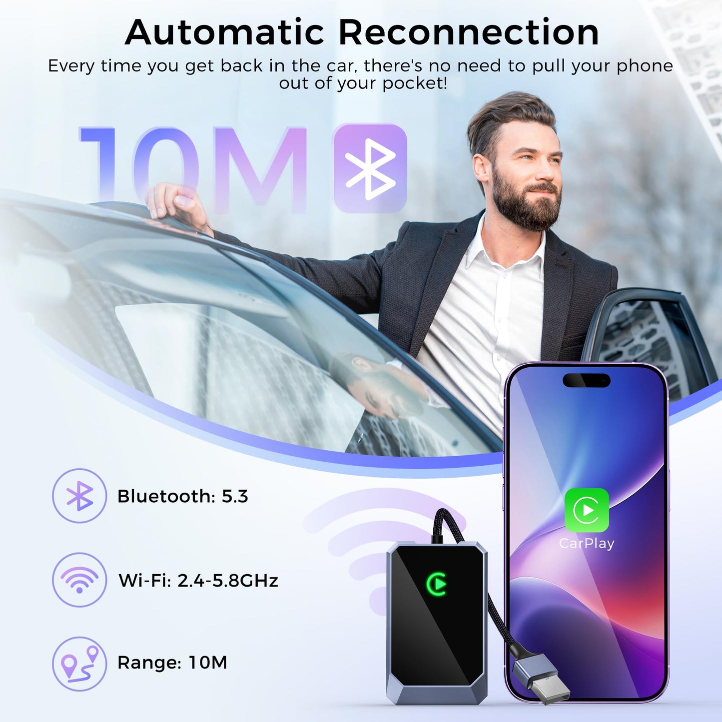 TERUNSOUl Wireless CarPlay Adapter, Convert Factory Wired to Wireless, Easy Plug and Play Setup, Zero Delay, Supports Voice Assistant, Compatible with Cars with OEM Wired CarPlay & iOS 10+