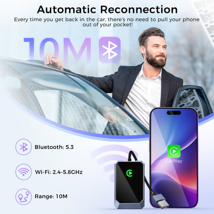 TERUNSOUl Wireless CarPlay Adapter, Convert Factory Wired to Wireless, Easy Plug and Play Setup, Zero Delay, Supports Voice Assistant, Compatible with Cars with OEM Wired CarPlay & iOS 10+