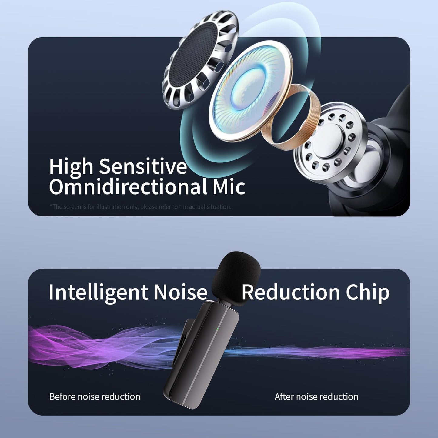 2 Pack Wireless Mini Lavalier Lapel Microphone for iPhone,Android Phone(2 in 1) - 65ft Cordless Clip on Dual Mics with Noise Reduction 6H Working Time for Video Recording Vlogging, YouTube,(Black)