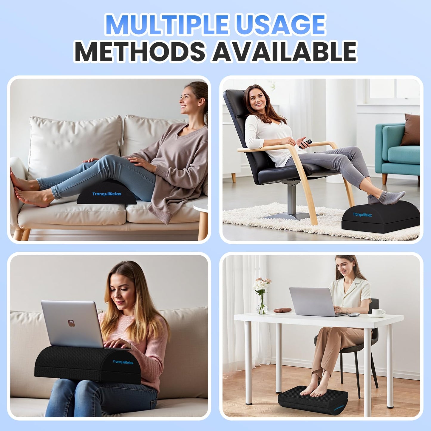 TranquilRelax Foot Rest for Under Desk at Work, Gaming Accessories Foot Stool with 3 Adjustable Heights & Washable Cover, Comfortable Office Desk Accessories, Footrest for Office, Home and Car (Black)