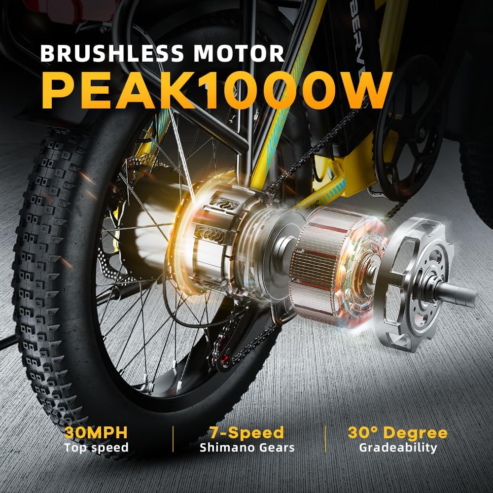 CBVELO 1000W Folding Electric Bike, 48V 20AH Large Removable Battery E Bike, 30+MPH, 80 Miles Max Range, 20" Fat Tire Ebikes for Adults, Adult Electric Bicycles for Long Commutes-Orange 2025