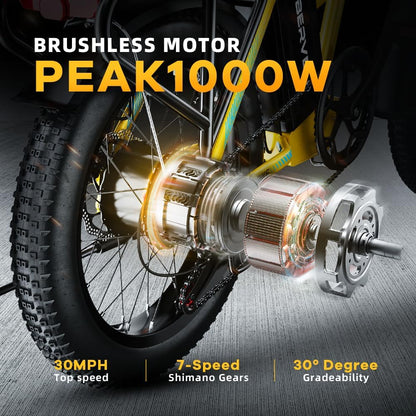 CBVELO 1000W Folding Electric Bike, 48V 20AH Large Removable Battery E Bike, 30+MPH, 80 Miles Max Range, 20" Fat Tire Ebikes for Adults, Adult Electric Bicycles for Long Commutes-Orange 2025