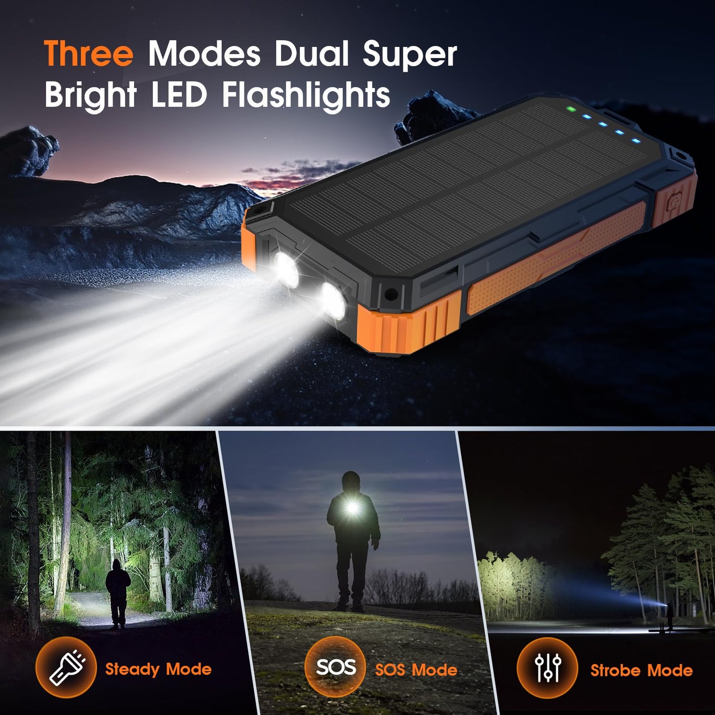 Solar Power Bank,49800mAh Wireless Portable Phone Charger with Built-in 4 Cables,22.5W Fast Charging External Battery Pack PD 3.0 USB-C In/Output for iPhone,iPad,Android,Perfect for Camping, Hiking