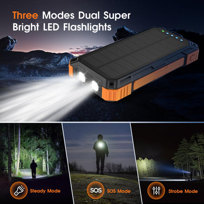 Solar Power Bank,49800mAh Wireless Portable Phone Charger with Built-in 4 Cables,22.5W Fast Charging External Battery Pack PD 3.0 USB-C In/Output for iPhone,iPad,Android,Perfect for Camping, Hiking