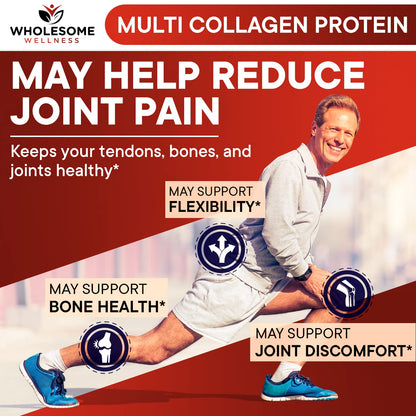 Multi Collagen Protein Powder Hydrolyzed (Type I II III V X) Grass-Fed All-in-One Super Bone Broth + Collagen Peptides - Premium Blend of Beef, Chicken, Wild Fish, Eggshell, 58 Servings, Unflavoured