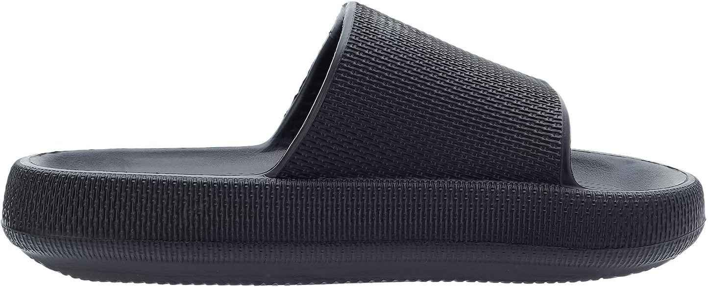 BRONAX Home Slides for Men Pillow House Shower Bathroom Slippers Sandals for Male Size 11 Quick Drying Open Toe Comfy Cushion Soft Thick Sole 44-45 Black