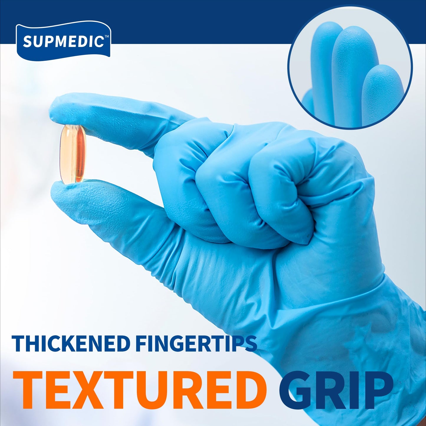 Supmedic Medical Nitrile Exam Gloves, Latex-Free, Powder-Free, Food Safe, Cooking Food Prep, Disposable Gloves, Blue, 100 Pcs (Medium)