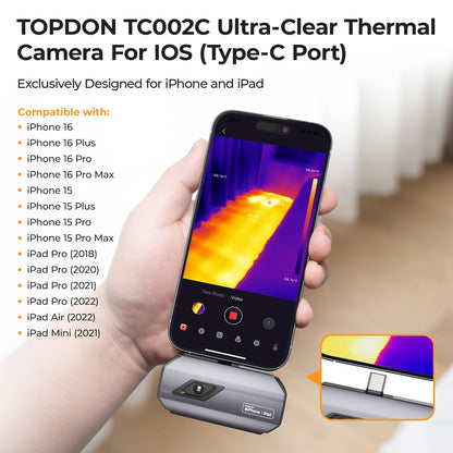 TOPDON TC002C Thermal Camera, 512 x 384 Super Resolution, 256 x 192 IR Resolution, Thermal Imager for iPhone 15/16 Series and iPads with Type-C Port, -4°F~1022°F Temp Range, Upgraded Version of TC002