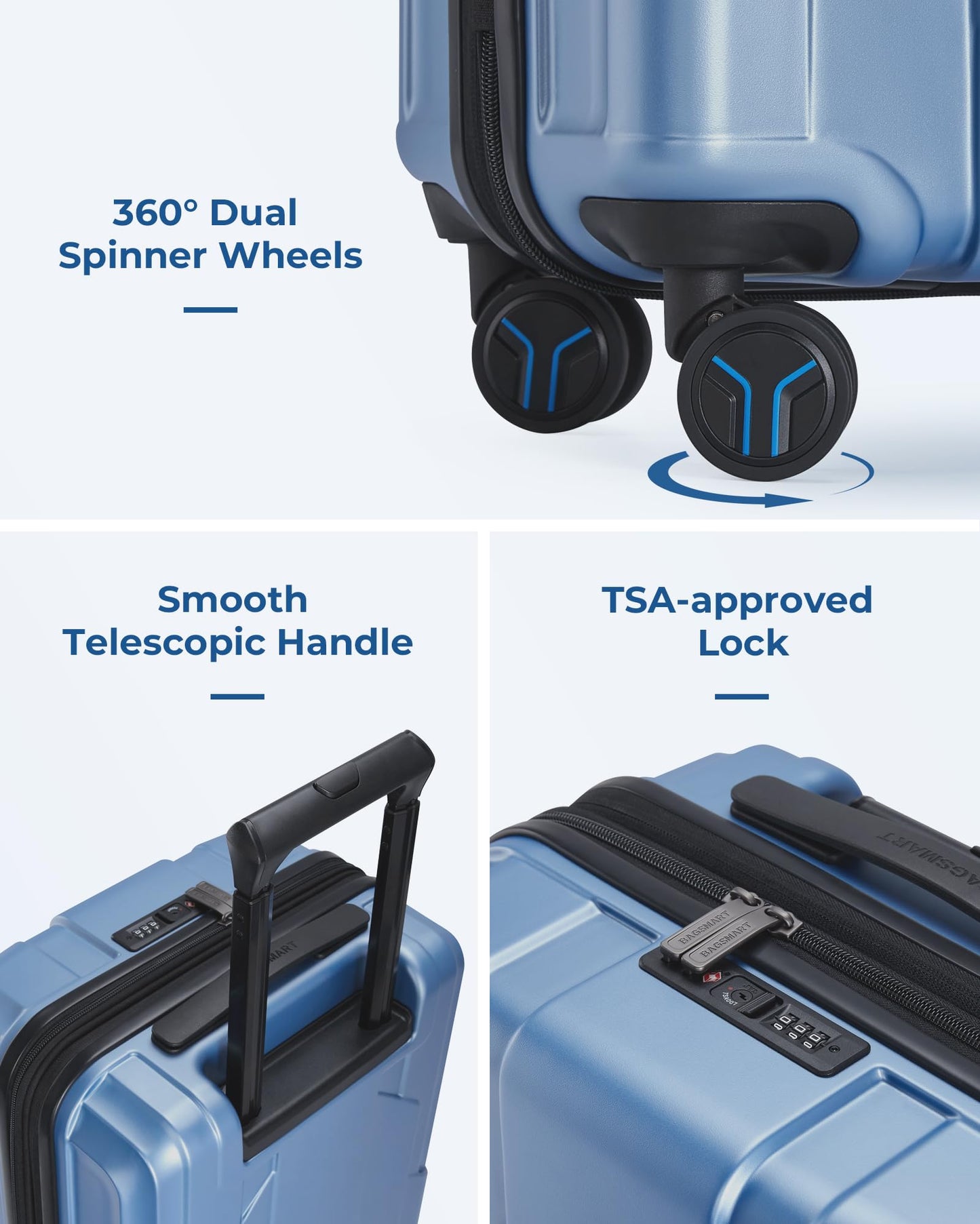 BAGSMART Carry On Luggage 22x14x9 Airline Approved, 1OO% PC Hardside Expandable Luggage with TSA Lock, 20 Inch Travel Suitcase with Spinner Wheels, Black