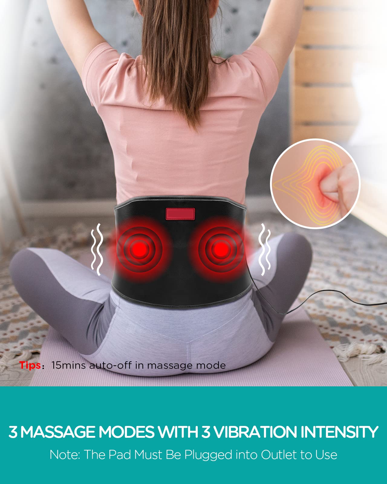 Heating Pad with Massager, Heating Pad for Back Pain Relief with Strap (Up to 55") for Cramps and Menstrual with 3 Heat Settings, 9 Vibration Modes, Auto-Off, for Low Back, Abdominal, Waist