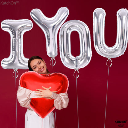 KatchOn, Huge Silver I Love You Balloons - 40 Inch | Foil Love Balloon, Heart Balloons for Him | Valentines Day Decorations | Romantic Decorations Special Night | Valentines Day Balloons