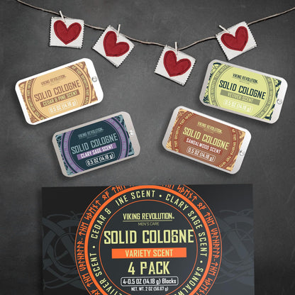 Viking Revolution 4 Pack Mens Solid Colognes 0.5 Oz - Men Solid Perfume with Cedar Wood, Clary Sage, Vetiver, Sandalwood Cologne for Mens - Travel Cologne Wax Gifts for Men