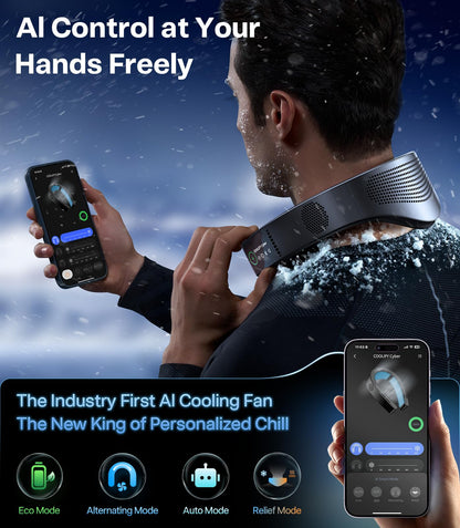 TORRAS 2025 Top Al Neck Fan Air Conditioner Coolify Cyber, Portable Personal Neck Fans that Blow Cold Air【No.1 Dual-Coolest Wind & 720° Immersive Cooling】Rechargeable for Outdoor/Indoor. Gifts for Dad