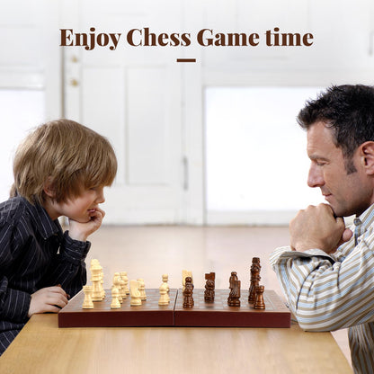 Strong Magnetic Chess Set for Adults & Kids, 15.4" Leather Chess Board & Handcrafted Wooden Chess Pieces with Storage Slots, Portable Travel Chess Game for Beginner and Professional