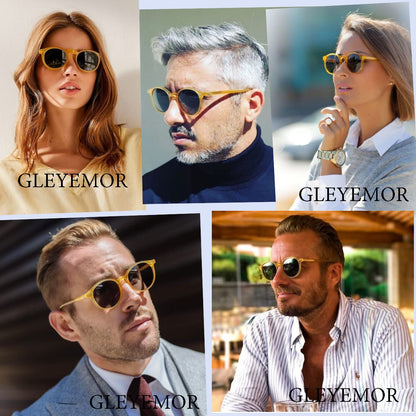 Gleyemor Vintage Polarized Sunglasses for Men UV400 Protection Retro Round Sunglasses Hand-crafted Acetate Frame (Yellow Frame/Green Lens)