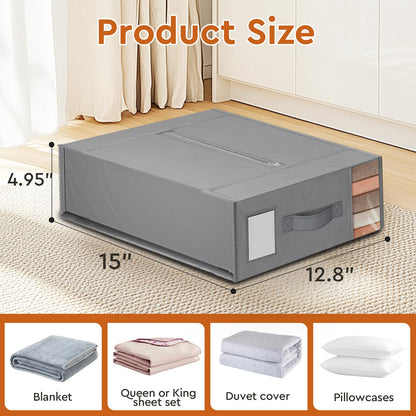 StorageTastic 4 Pack Bed Sheet Closet Organizers and Storage,Sturdy Foldable Storage Containers with Window and Label,Storage and Organization for Bedding Sheets,Duvet Covers,Blankets (Grey)