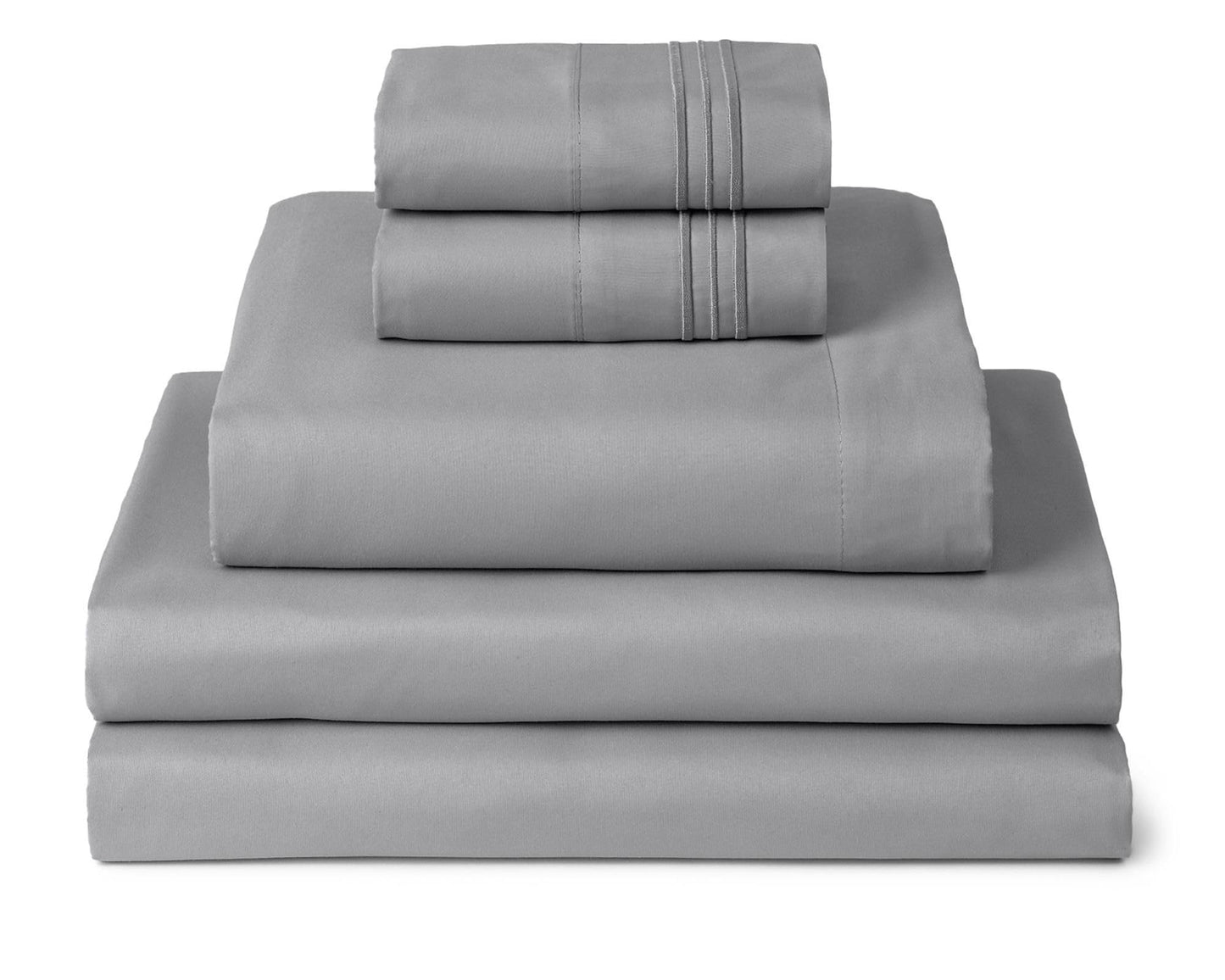 Mellanni Split King Sheets Set - 5 PC Iconic Collection Bedding - Hotel Luxury, Extra Soft, Cooling Bed Sheets - Wrinkle, Fade, Stain Resistant (Split King, Light Gray)