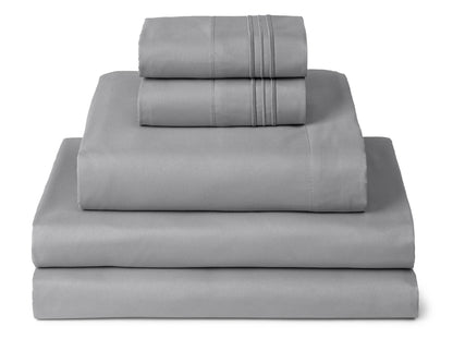 Mellanni Split King Sheets Set - 5 PC Iconic Collection Bedding - Hotel Luxury, Extra Soft, Cooling Bed Sheets - Wrinkle, Fade, Stain Resistant (Split King, Light Gray)