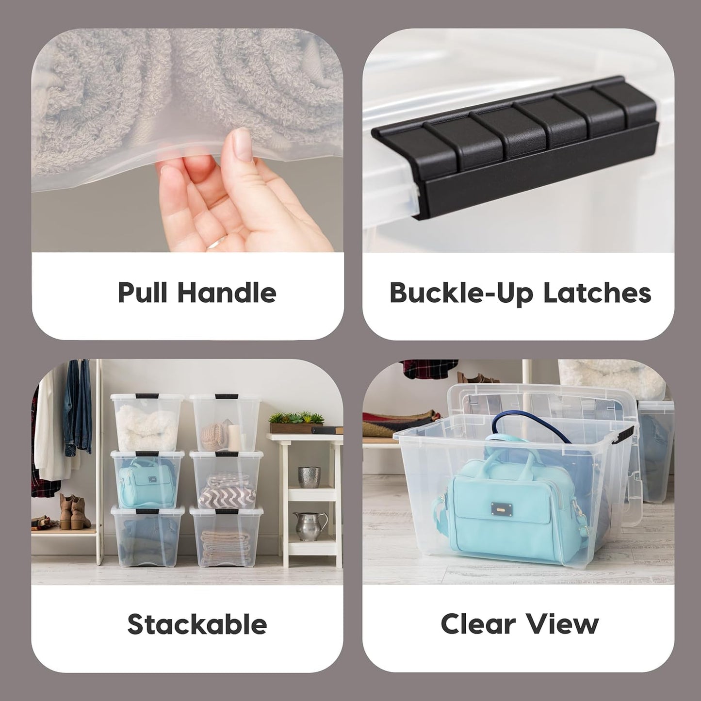 IRIS USA 54 Quart Stackable Plastic Storage Bins with Lids and Latching Buckles, 6 Pack - Clear, Containers with Lids and Latches, Durable Nestable Closet, Garage, Totes, Tubs Boxes Organizing