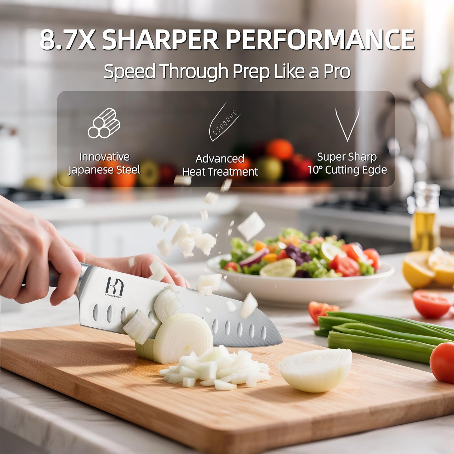 Knife Set, Premium Knife Block Set for Kitchen 14 Pcs UltraSharp Japanese High Carbon Stainless Steel with Block and Built-in Sharpener, Kitchen Knives Set with Non-serrated Steak Knives
