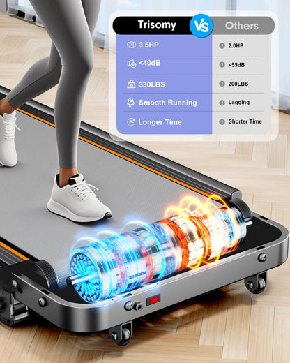 Foldable Treadmill with 8% Incline, Upgrade 3.5HP Low Noise Walking Pad Treadmill with Handle Bar, Trisomy 4 in 1 Portable Under Desk Treadmills for Home/Office, 330 Lbs Capacity, APP & Remote Control