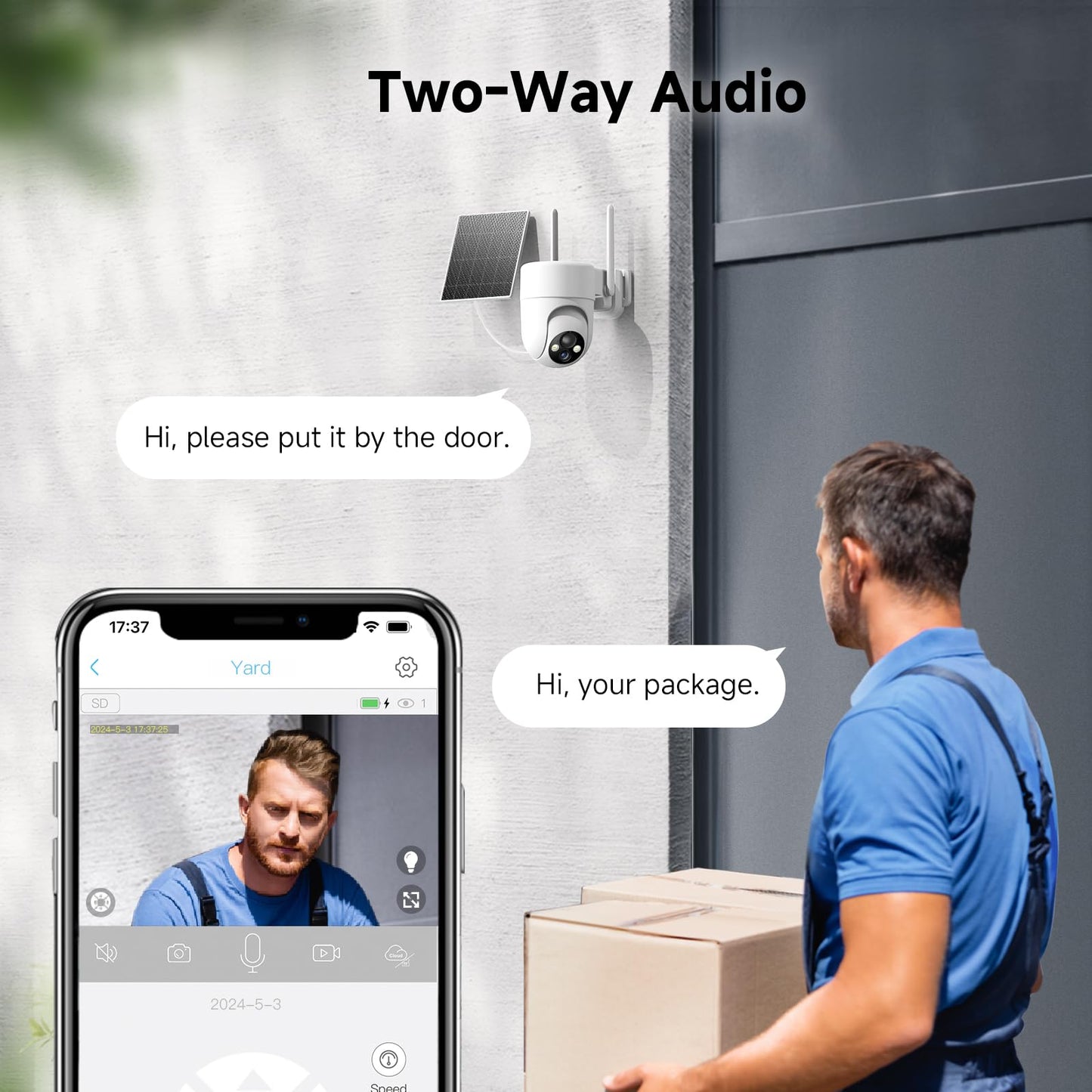 Oculview 2K Solar Security Cameras Wireless Outdoor, 2PCS Outdoor Camera Wireless with 360° View, Cameras for Home Security with Color Night Vision/2-Way Audio, 2.4GHz Wi-Fi Only