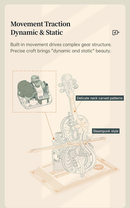 ROBOTIME Wooden Music Box Puzzles for Adults AMK63 Magic Cello, 3D Wooden Puzzles for Adults/Teens Wooden Model Kits to Build, House Warming Musical Gift Hobby Kit STEM Toy Home Decor