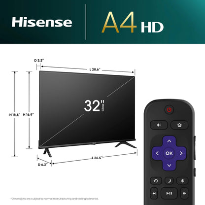 Hisense 32-Inch Class A4 Series HD 720p Smart Roku TV with Alexa Compatibility (32A4HNR) - Dolby Audio, Slim Bezel Design, Google Assistant
