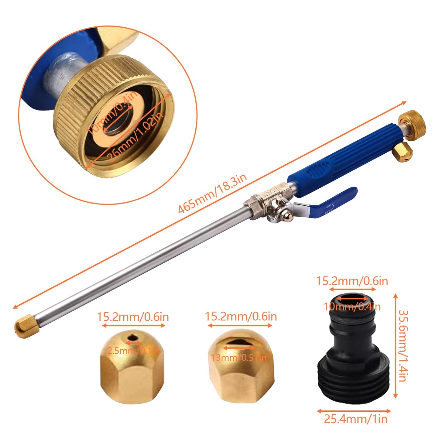 Hydro Jet Power Washer Wand, High Pressure Power Washer Wand with 2 Nozzle and Quick Connectors, Watering Sprayer Cleaning Tool for Patio Car Pet Gutter Window Garden Cleaning