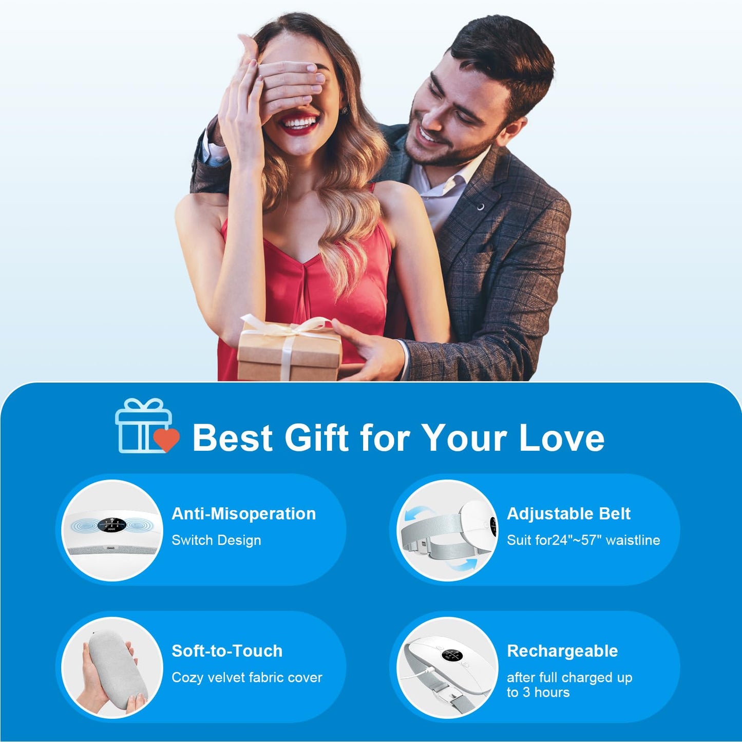 Heating Pad for Period Cramps, 3 Heat Levels and 3 Massage Modes, Portable Heated Pad for Menstrual Cramps Relief, Electric Heat Belt Gifts for Her, Cordless Back Belly Heated Belt for Women and Girl