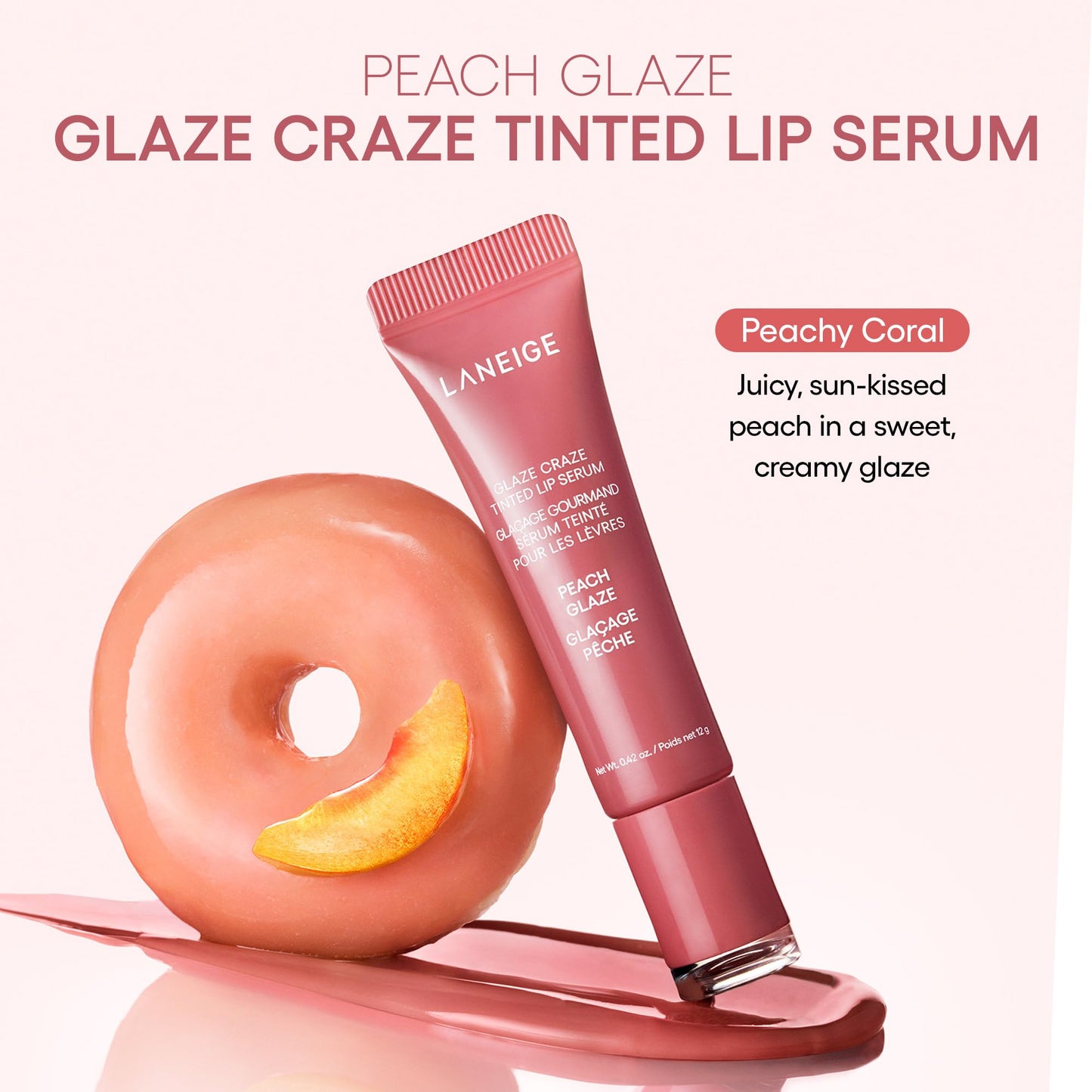 LANEIGE Glaze Craze Tinted Lip Serum, Peach Glaze: Hydrating Lip Serum for Glossy, Nourished Lips with Plumping Polypeptides