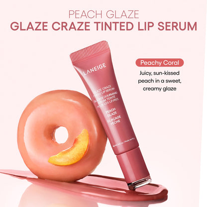 LANEIGE Glaze Craze Tinted Lip Serum, Peach Glaze: Hydrating Lip Serum for Glossy, Nourished Lips with Plumping Polypeptides
