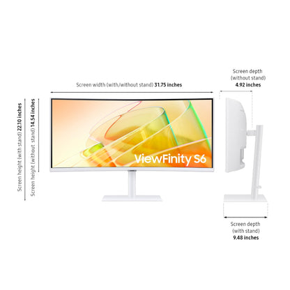 Samsung 34” ViewFinity (S65TC) Series Ultra-WQHD 1000R Curved Computer Monitor, HDR10, 100Hz, AMD FreeSync, Thunderbolt 4, Height Adjustable Stand, Built-in Speakers, Eye Care, LS34C650TANXGO, 2024