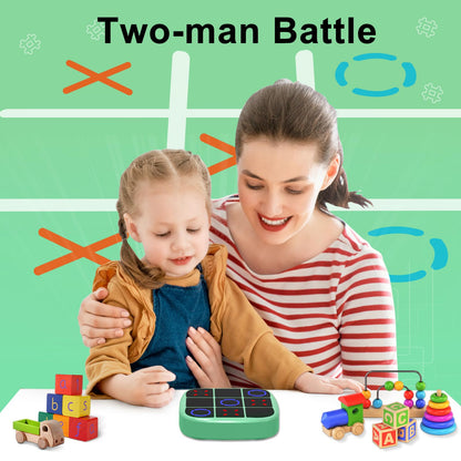 Tic-Tac-Toe Bolt Game, 4-in-1 Handheld Puzzle Games Console, Electronic Tic-Tac-Toe Game for Educational and Memory Growth, Portable Travel Games for Car Ride, Board Games for Kids and Adults (Cyan)