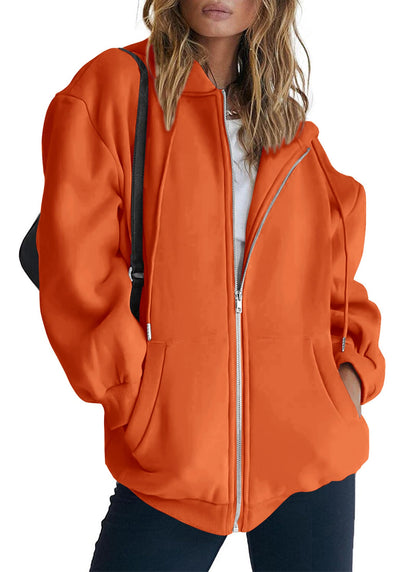 PRETTYGARDEN Women's 2024 Zip Up Y2K Hoodies Casual Long Sleeve Sweatshirts Fall Track Jackets With Pockets (Orange,Medium)