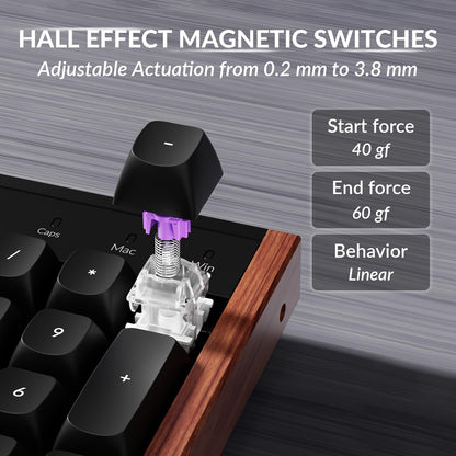 Keychron K10 HE Hall Effect Keyboard Wireless, Magnetic Switch Hot Swappable, Adjustable Actuation Rapid Trigger Mode with Aluminum + Wood Frame, Full-Size Custom RGB for Mac Windows Linux - Black
