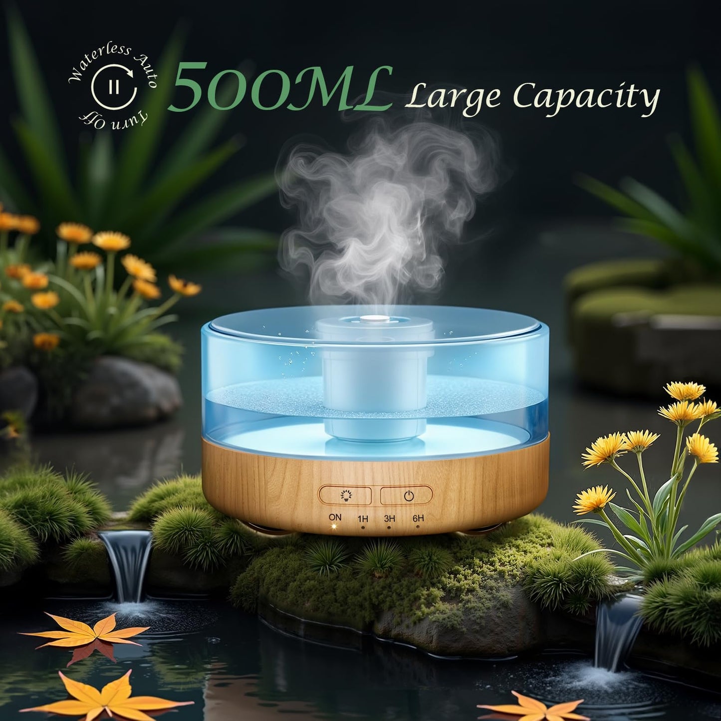 Emochies Essential Oil Diffuser for Home: 500ML Aroma Diffuser for Hotel Office Yoga Room - Humidifier with 9 Colors LED Night Light for Kids/Women Home Relaxation, Lemon Yellow